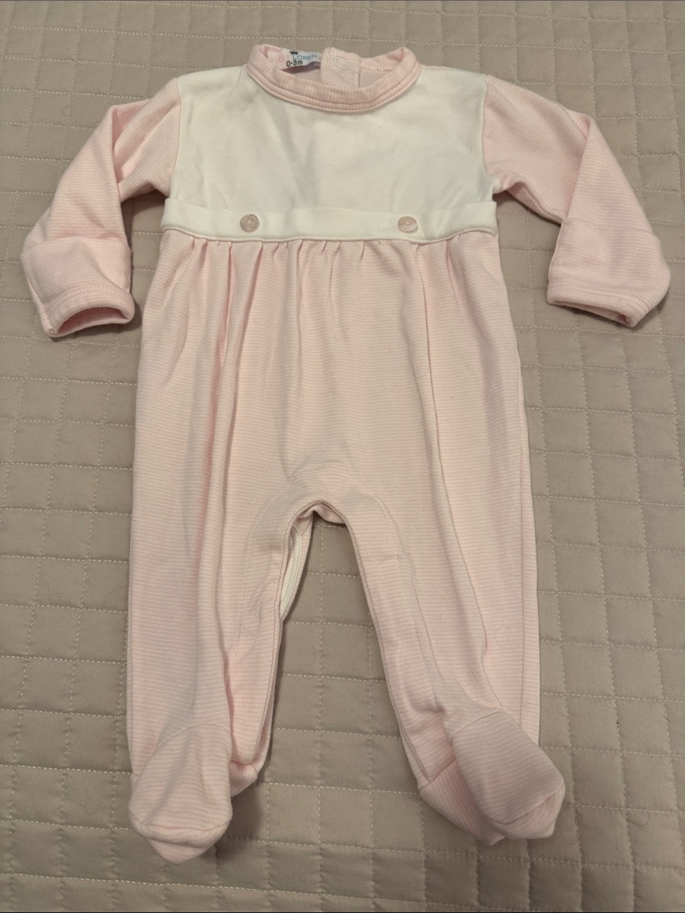 Baby Loren size 0-3 months pink striped onesie with feet